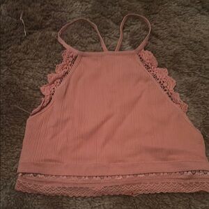 Pink Lace Trim Crop Top